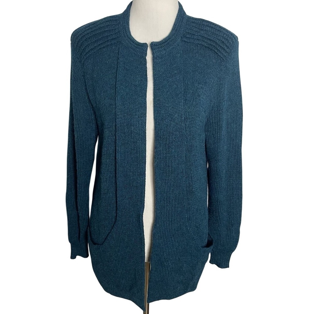 Simply Natural Teal Green Alpaca Blend Open Front Cardigan Sweater M/L Peru‎